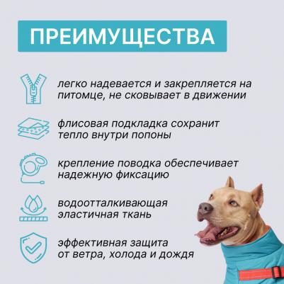 Попона теплая со шлейкой для собак, длина спины 50 см, объем груди 67-76 см, голубая – фото 6