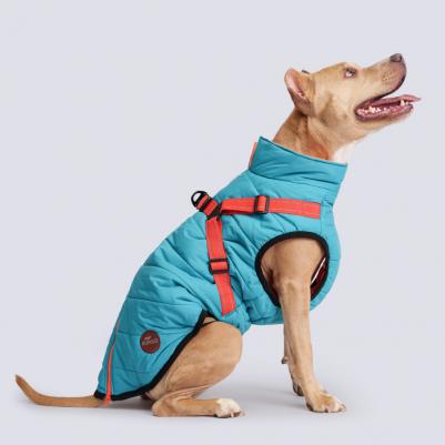 Попона теплая со шлейкой для собак, длина спины 50 см, объем груди 67-76 см, голубая