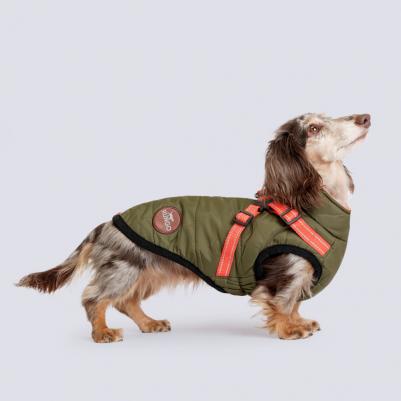 Попона теплая со шлейкой для собак, обхват шеи 44 см, обхват груди 56-64 см, длина спины 40 см, зеленая – фото 5