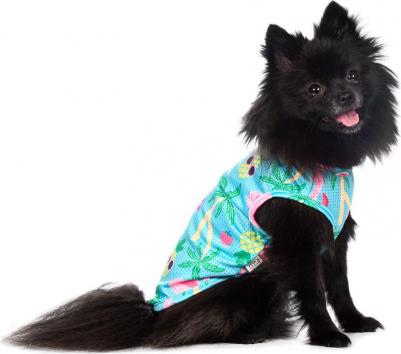 Футболка для собак с фламинго L голубой (унисекс)