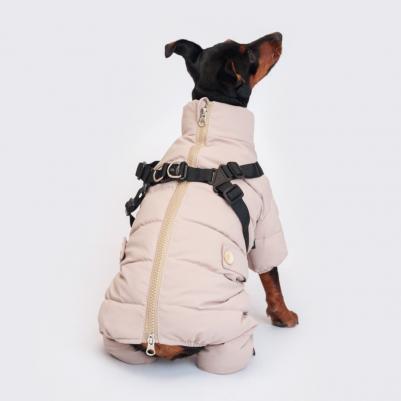 Комбинезон на замке со шлейкой для собак, S, серый – фото 1