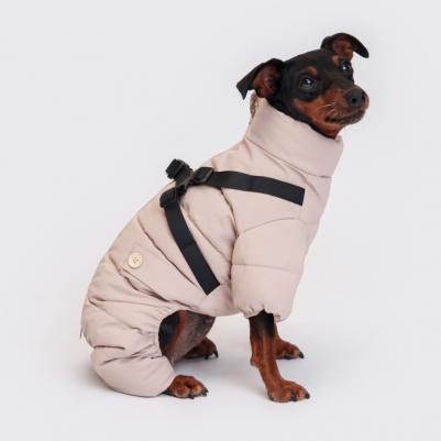 Комбинезон на замке со шлейкой для собак, S, серый