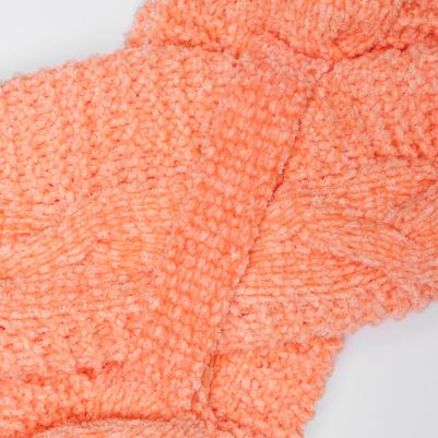 Комплект из шенилла для собак, шапка 18х16 см, шарф 60х8 см, персиковый – фото 1