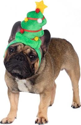 Ободок безразмерный для собак и кошек Елочка зеленый (унисекс)