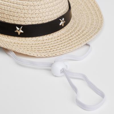 Шляпа ковбойская со звездой для собак и кошек, 19х17х6,5 см, бежевая – фото 2