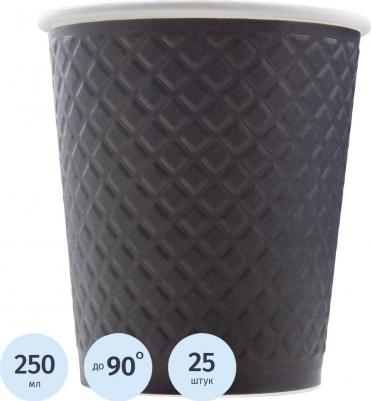 Стакан одноразовый бумажный 250/280 мл черный 25 штук в упаковке Waffle Black – фото 2