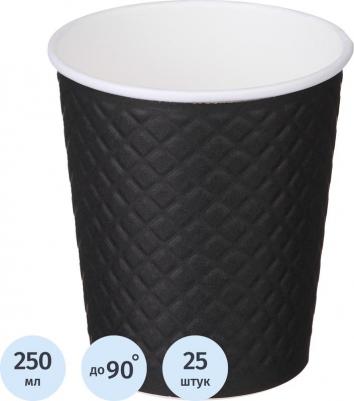 Стакан одноразовый бумажный 250/280 мл черный 25 штук в упаковке Waffle Black