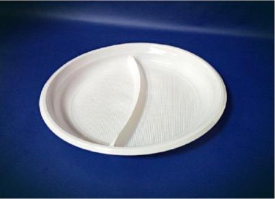 Тарелка одноразовая пластиковая 2-х секционная 220 мм белая 100 штук в упаковке Стандарт – фото 2