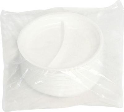 Тарелка одноразовая пластиковая 2-х секционная 220 мм белая 100 штук в упаковке Стандарт – фото 4