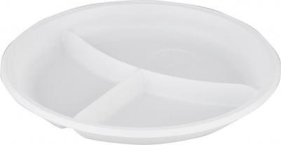 Тарелка одноразовая пластиковая 2-х секционная 220 мм белая 100 штук в упаковке Стандарт – фото 5