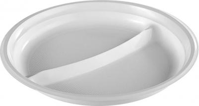 Тарелка одноразовая пластиковая 2-х секционная 220 мм белая 100 штук в упаковке Стандарт – фото 8