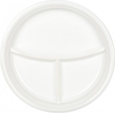 Тарелка одноразовая пластиковая 2-х секционная 220 мм белая 100 штук в упаковке Стандарт – фото 9