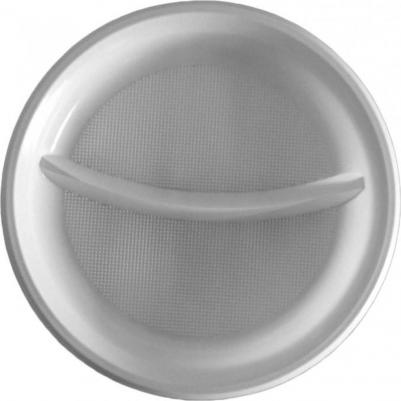 Тарелка одноразовая пластиковая 2-х секционная 220 мм белая 100 штук в упаковке Стандарт – фото 11