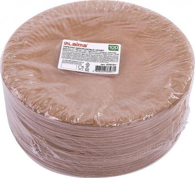 Тарелка одноразовая крафт бумажная 180 мм, Комплект 100 штук, Eco Craft, 608087 – фото 1