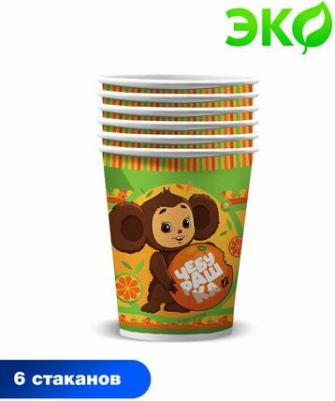 Набор бумажных одноразовых стаканов на праздник Чебурашка, 6 шт – фото 2