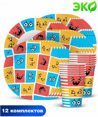Набор для праздника Эмоции тарелка бол тарелка мал стакан по 12 шт – фото 1
