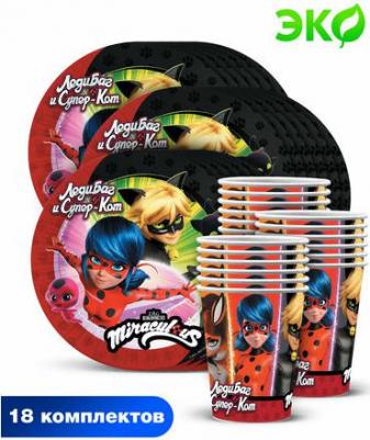 Набор для праздника Леди Баг и Супер-Кот тарелка мал стакан по 18 шт – фото 1