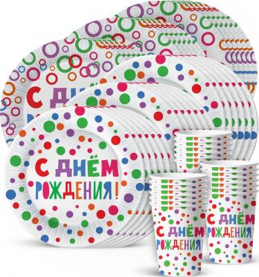 Набор для праздника С Днем Рождения тарелка бол тарелка мал стакан по 18 шт