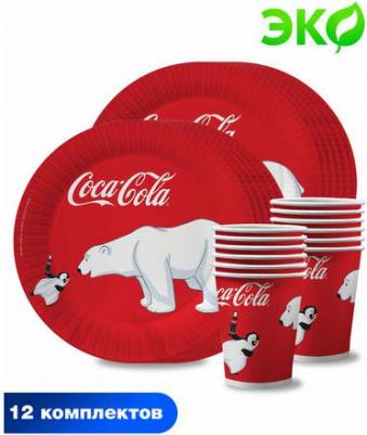 Набор одноразовой посуды "Coca-Cola" (тарелки, стаканы - по 12 шт.) – фото 1