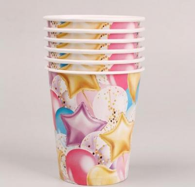 Набор бумажной посуды "С днем рождения шары", 6 тарелок, 6 стаканов, 1 гирлянда 7870791 – фото 1