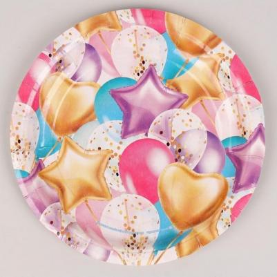 Набор бумажной посуды "С днем рождения шары", 6 тарелок, 6 стаканов, 1 гирлянда 7870791 – фото 5