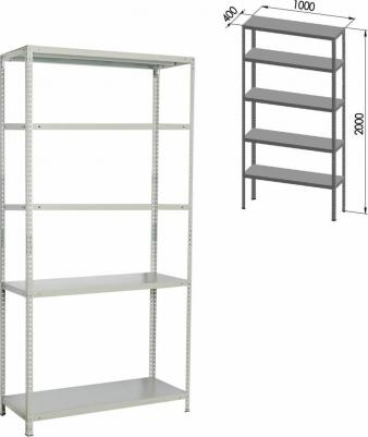 Стеллаж металлический " MS Plus-200/40-5", 2000х1000х400 мм, 5 полок, регулируемые опоры – фото 1