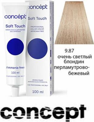 SOFT TOUCH профессиональная крем-краска для волос без аммиака 9.87 Очень светлый блондин перламутрово-бежевый – фото 1