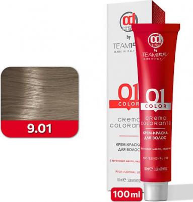 Крем-краска TEAM155 для окрашивания волос 9.01 очень светлый блонд натуральный пепельный 100 мл – фото 1