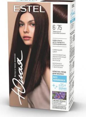 Краска-уход без аммиака для волос Юная 6/75 тёмно-русый коричнево-красный – фото 1