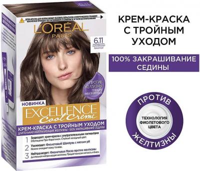 Крем-краска для волос Excellence Cool Creme Ультрапепельный светло-каштановый тон 5.11, 192 мл – фото 1