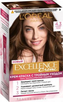 Стойкая крем-краска для волос "Excellence", оттенок 4.3, Золотой Каштан