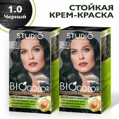 Комплект, BIOCOLOR для окрашивания волос 1.0 черный 2*50+15 мл