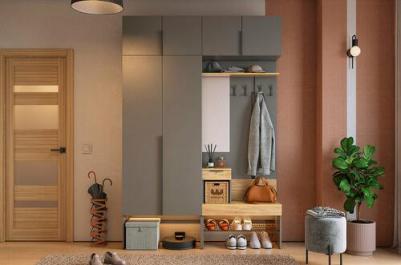 Модульная прихожая "Баско" К5, цвет Графит/дуб крафт золотой, 160*35*235 см