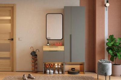 Модульная прихожая "Баско" К8, цвет Графит/дуб крафт золотой, 120*35*195 см – фото 3