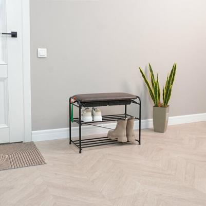 Обувница, Этажерка для обуви "Альфа 23" с сиденьем и ящиком, Металл, 65х30х48 см, цвет черный – фото 10