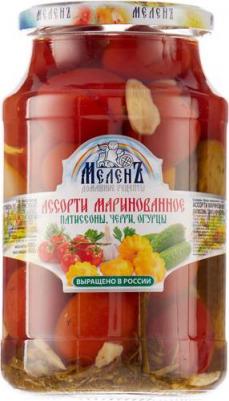 Ассорти овощное Патиссоны черри огурцы 900г