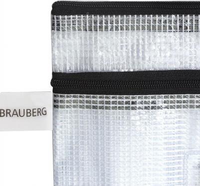 Папка-конверт на молнии МАЛОГО ФОРМАТА, А5, 2 отделения, ПВХ, сетка, прозрачная, 0,3 мм, "Solid", 223890