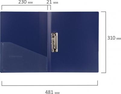 Папка с боковым металлическим прижимом и внутренним карманом "Contract", синяя, до 100 л., 0,7 мм, 221787 – фото 3