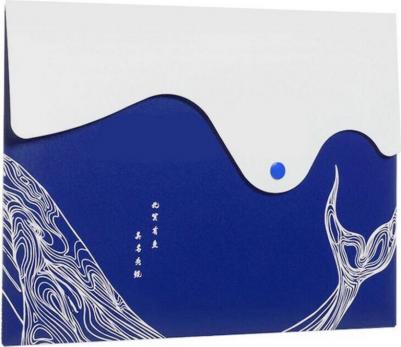 Папка-конверт на кнопке для документов А4 Kunpeng, бело-синяя