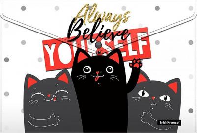 Набор из 4 папок-конвертов на кнопке пластиковых "Feline Friends", A4 – фото 2