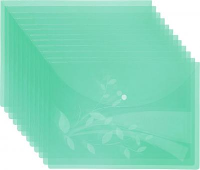 Папка-конверт пластиковая на кнопке A4, зеленая (12шт)