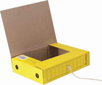 Папка архивная с завязками А4, 75 мм, до 700 листов, микрогофрокартон, ЖЕЛТАЯ, 128873 – фото 9