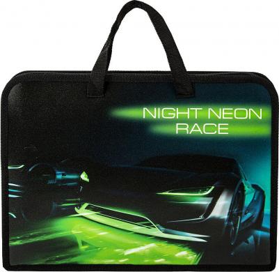 Папка на молнии с ручками A4, 1 отделение, пластик, ширина 40 мм, "Neon race"