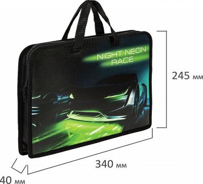 Папка на молнии с ручками A4, 1 отделение, пластик, ширина 40 мм, "Neon race" – фото 5