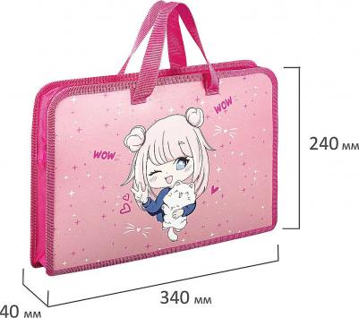 Папка на молнии с ручками А4, 1 отделение, пластик, ширина 45 мм, "Anime Pals", 271457 271457 – фото 4