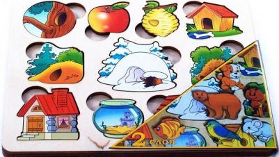 Развивающая доска "Где чей домик?" (дерево, 2 слоя) (7993) – фото 1