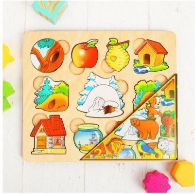 Развивающая доска "Где чей домик?" (дерево, 2 слоя) (7993)