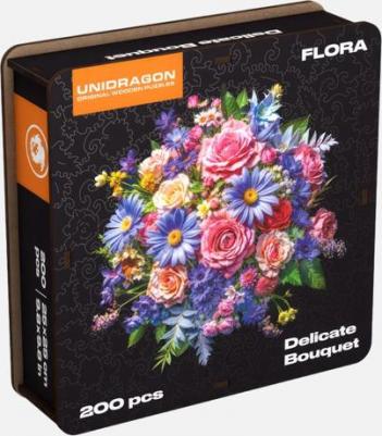 Деревянный пазл для взрослых и детей Original в подарочной коробке / FLORA Нежный Букет подарок 24.7 x 25.2 см, 200 деталей / Головоломка Фигурные – фото 1