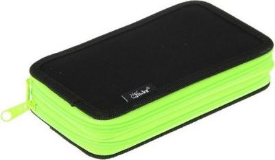 Пенал 2 секции, 110 х 190 мм, тканевый, ПКТ 11-42, цвет чёрный/ярко-салатовый – фото 1