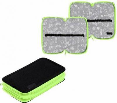 Пенал 2 секции, 110 х 190 мм, тканевый, ПКТ 11-42, цвет чёрный/ярко-салатовый – фото 4